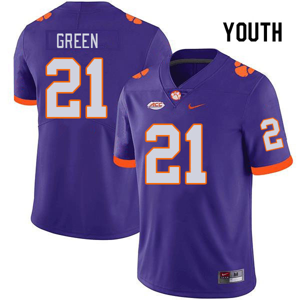 Youth #21 Jarvis Green Clemson Tigers College Football Jerseys Stitched Sale-Purple - Click Image to Close